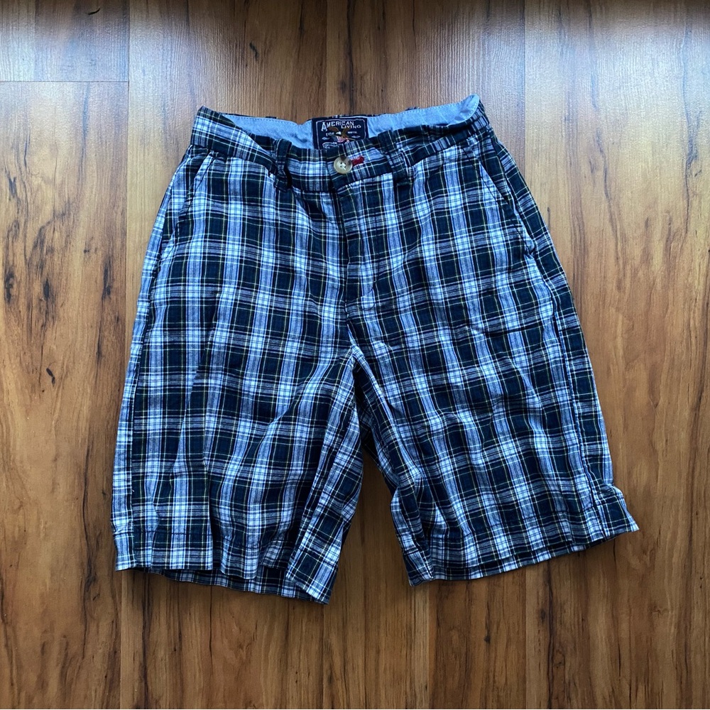 🇺🇸 Retro Plaid American Living Knee Length Boy's Shorts with Eagle Embroidery 🦅